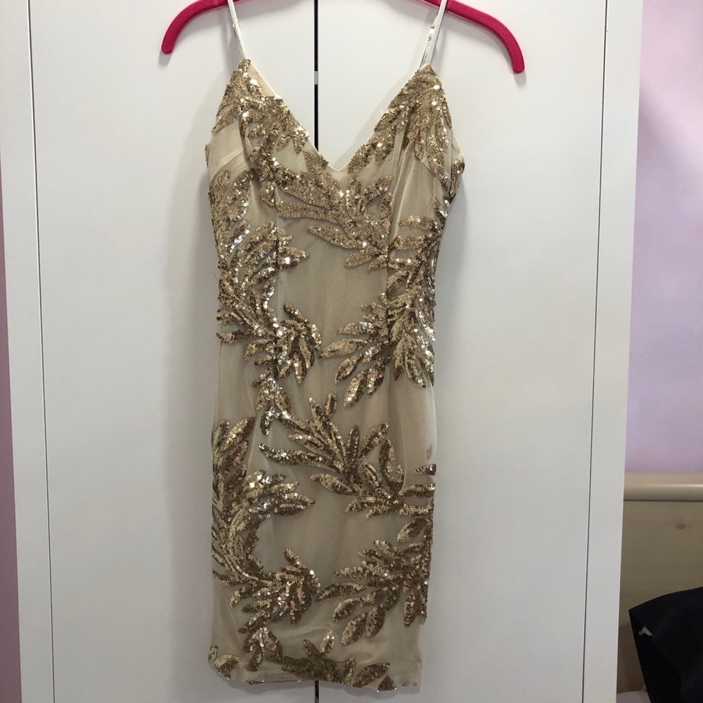 Sequin beige mini dress